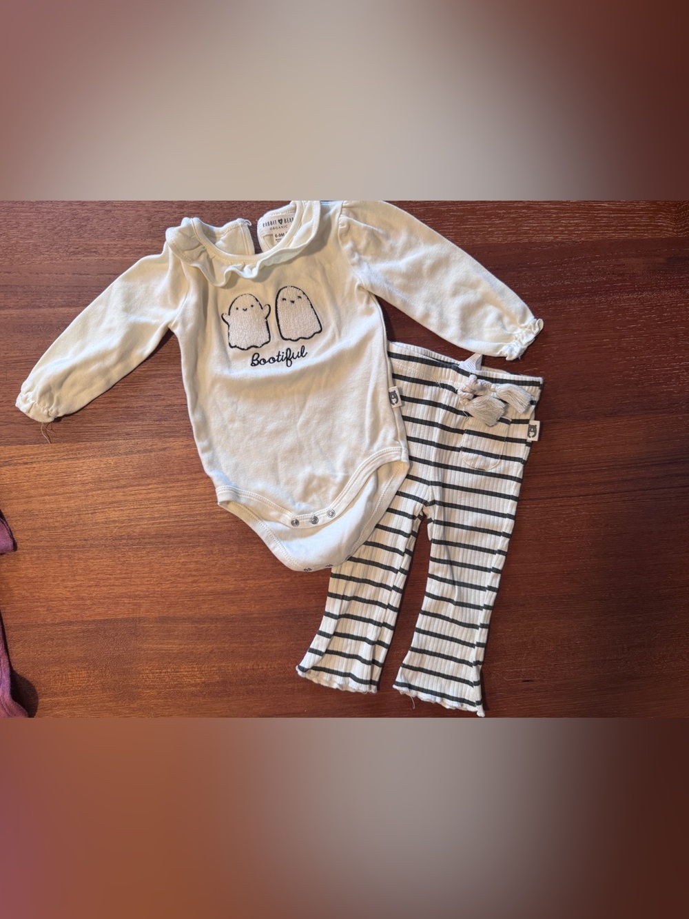 Baby Organic Cotton White Ghost Bodysuit & Striped Pants Set